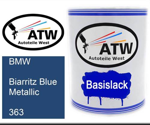 BMW, Biarritz Blue Metallic, 363: 1L Lackdose, von ATW Autoteile West.